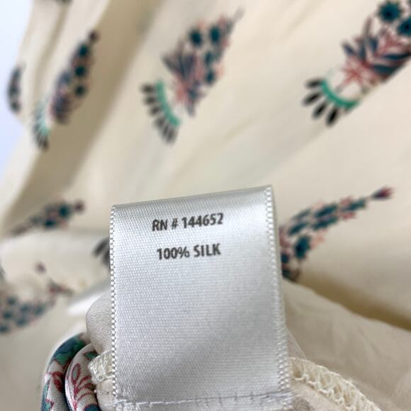 Stone Cold Fox Hamlet Dress Womens Size XS/S Ivory Fleur Print Bell Sleeve Silk - Picture 7 of 7